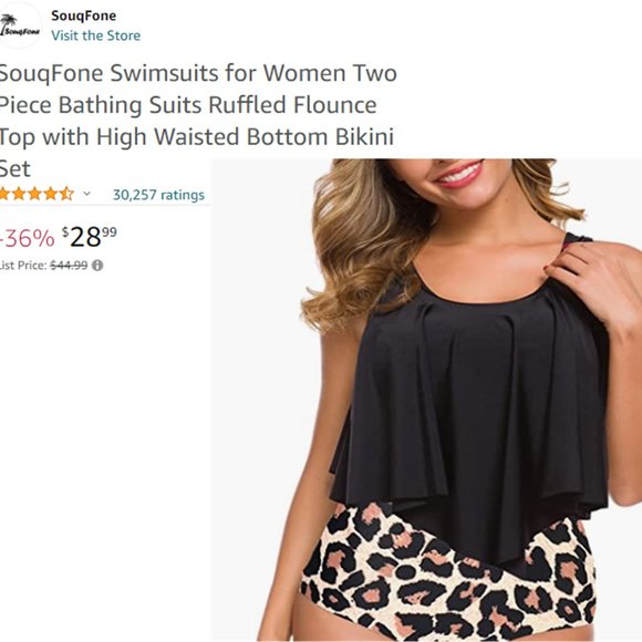 SOUQFONE High Waist Ruffled Flounce Top Ruched Bottom Swimsuit NEW WITH … - Picture 13 of 16